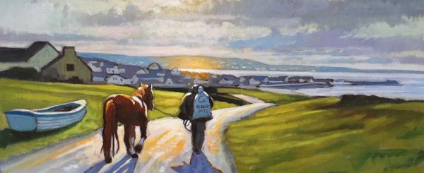 'Innismore- A Walk to Town - An Act of Kindness', oil on linen 16"x18" northstar keeler